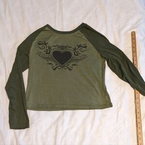 ROMWE Olive Long Sleeve Top with Heart Motif